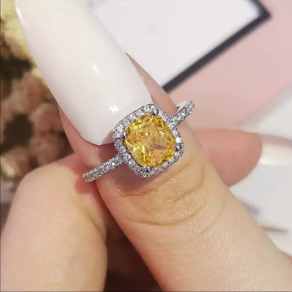 New Women’s 925 Silver Square Citrine Lady Ring 💍 - Picture 2 of 5